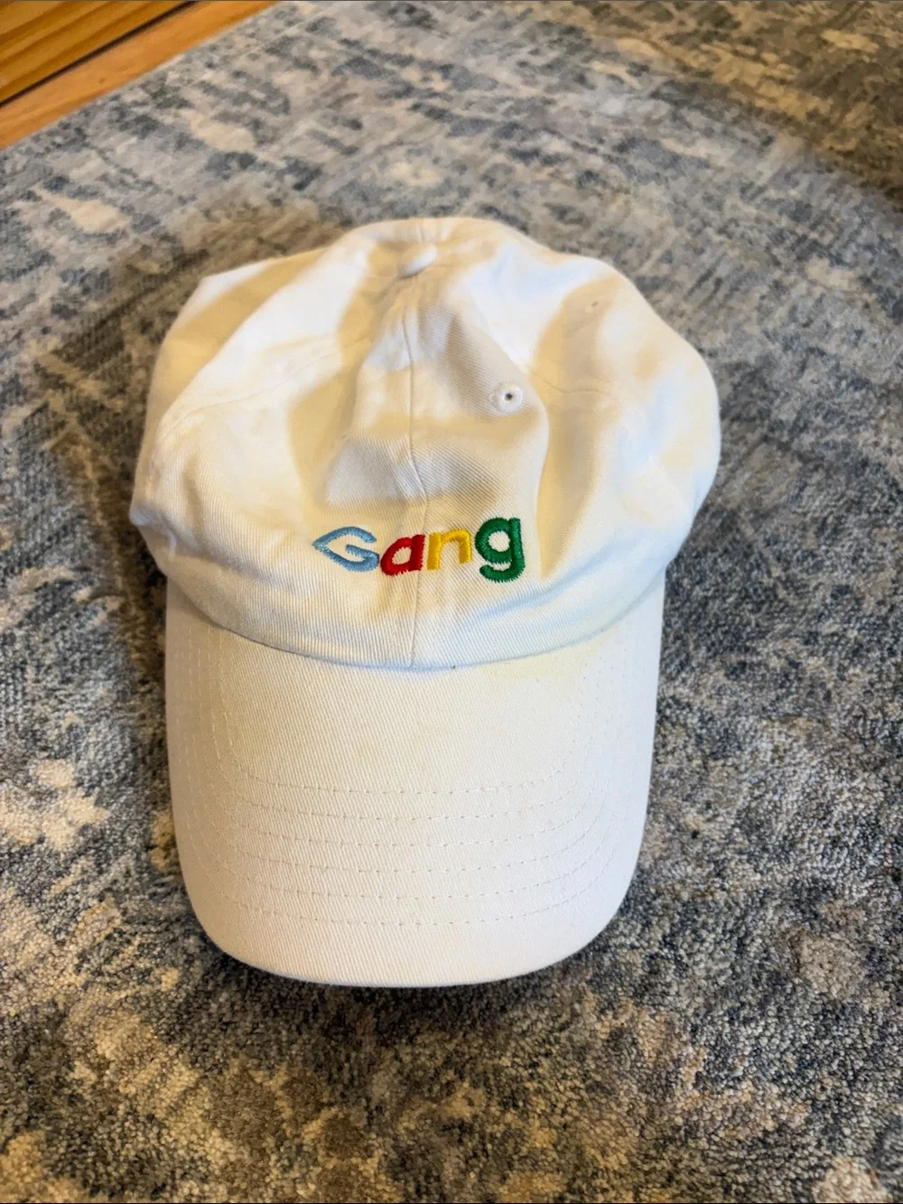 White Embroidered 'Gang' Cotton Baseball Cap